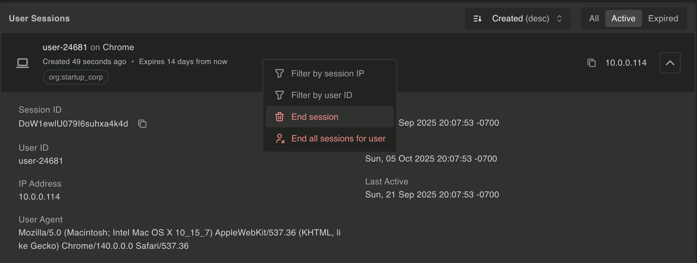 Expanded session view