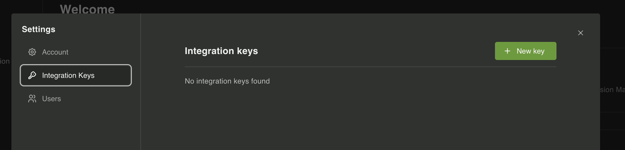 integration keys tab