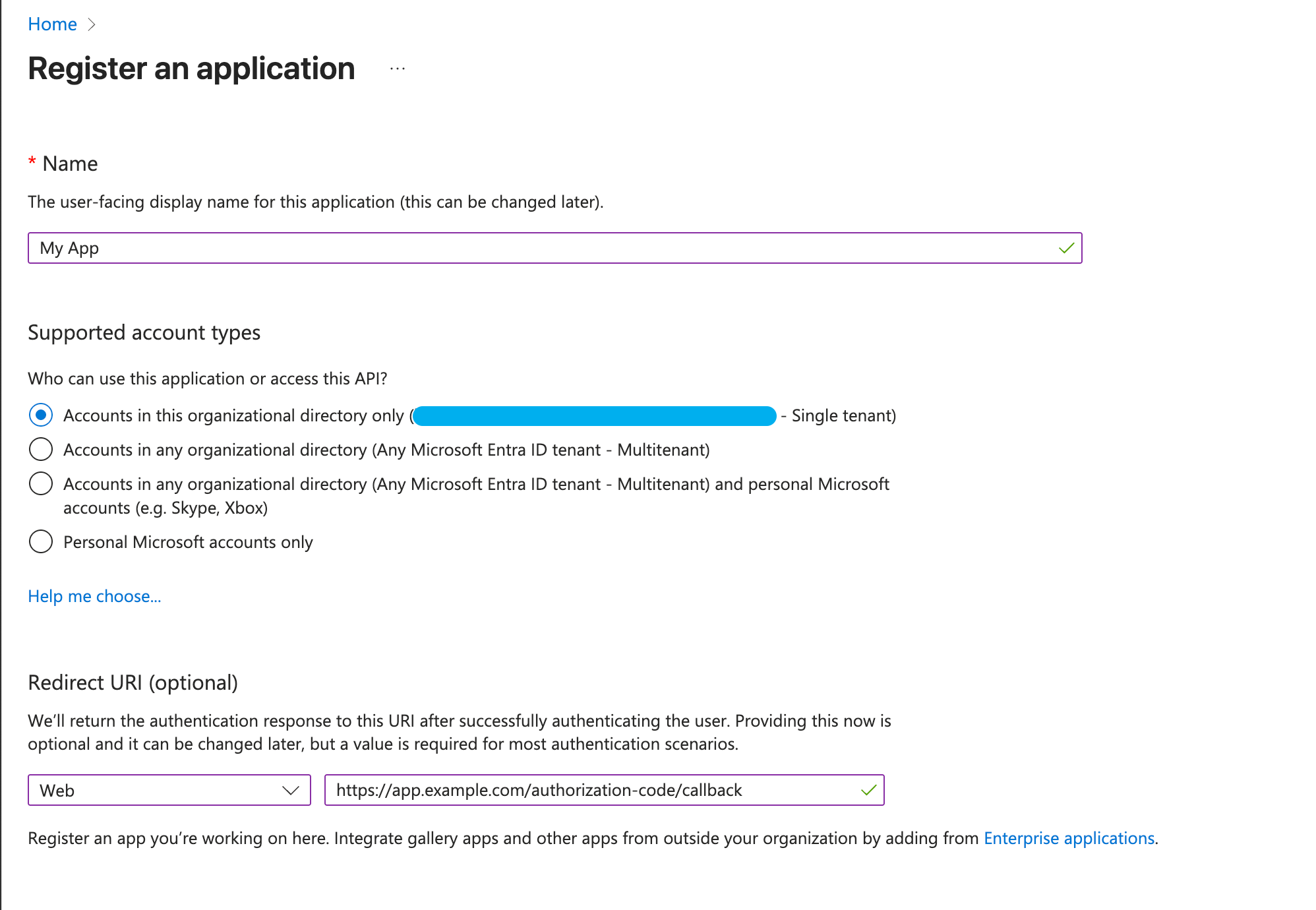Name and configure app registration