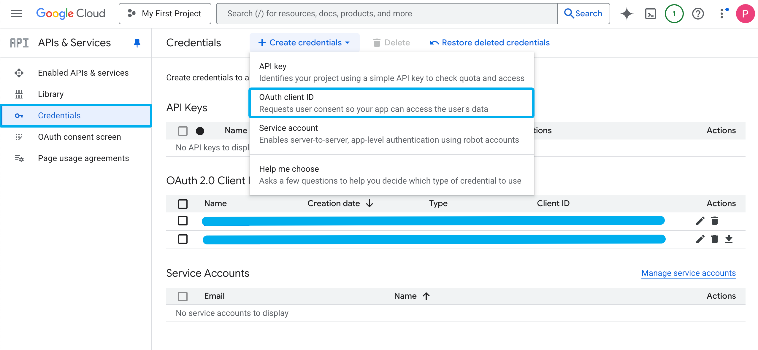 Creating an OAuth client