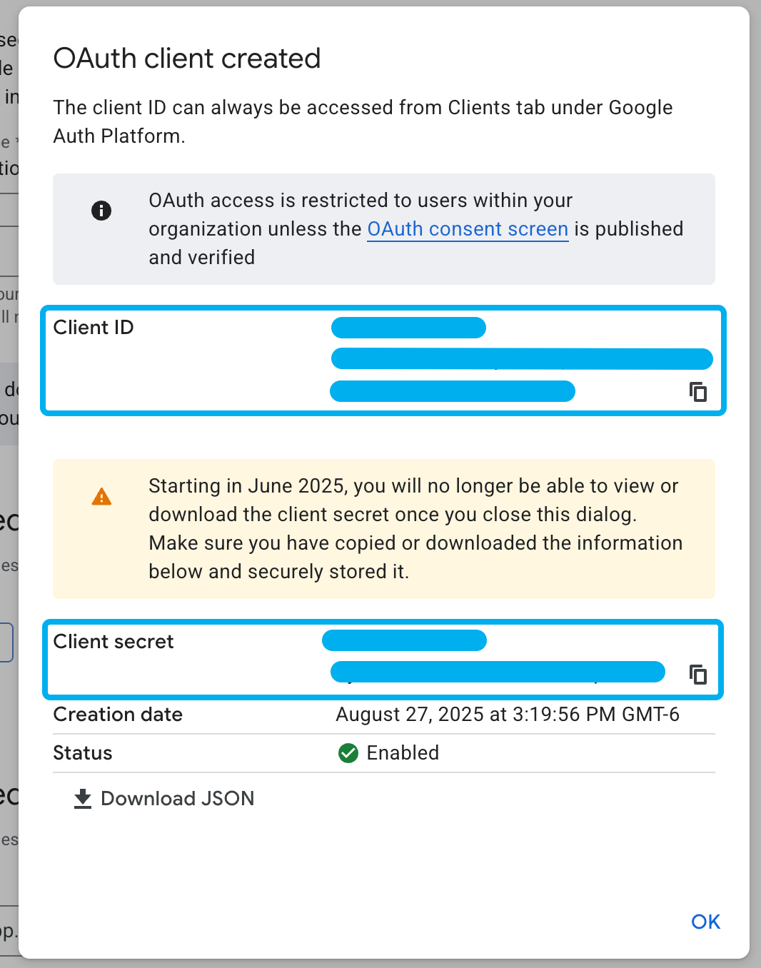 Copy Client ID and Client Secret