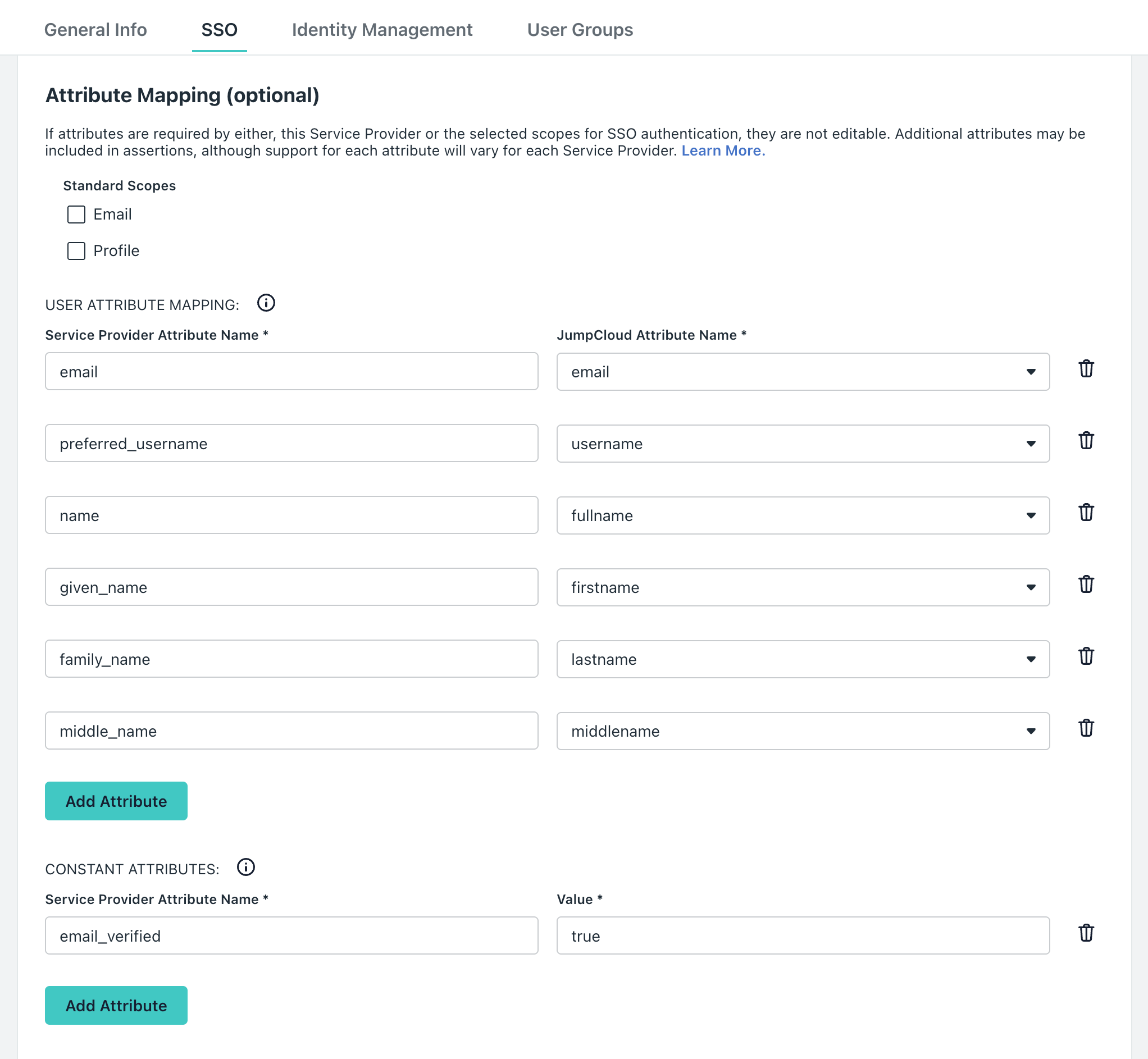User attributes in JumpCloud