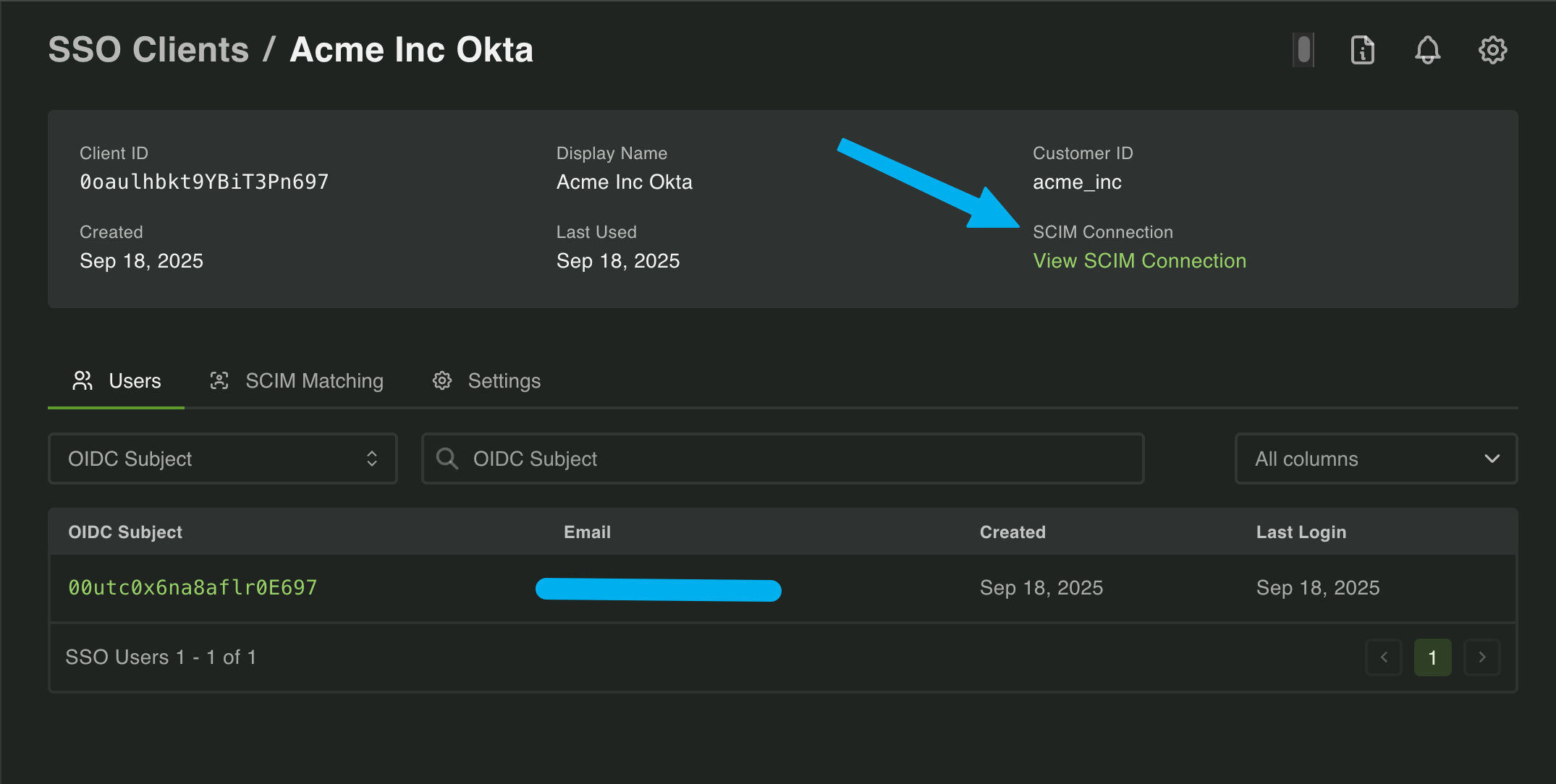 Link to a paired SCIM connection when viewing a SSO client