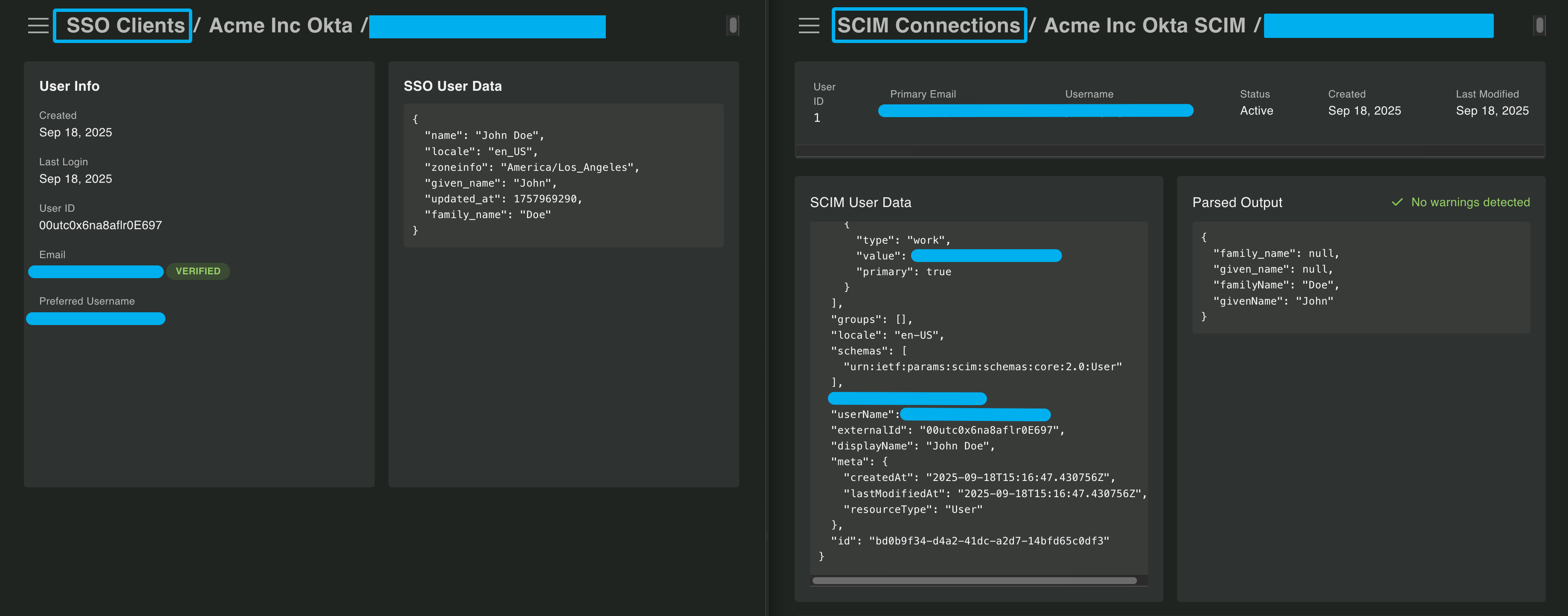 Comparing user data across SSO and SCIM