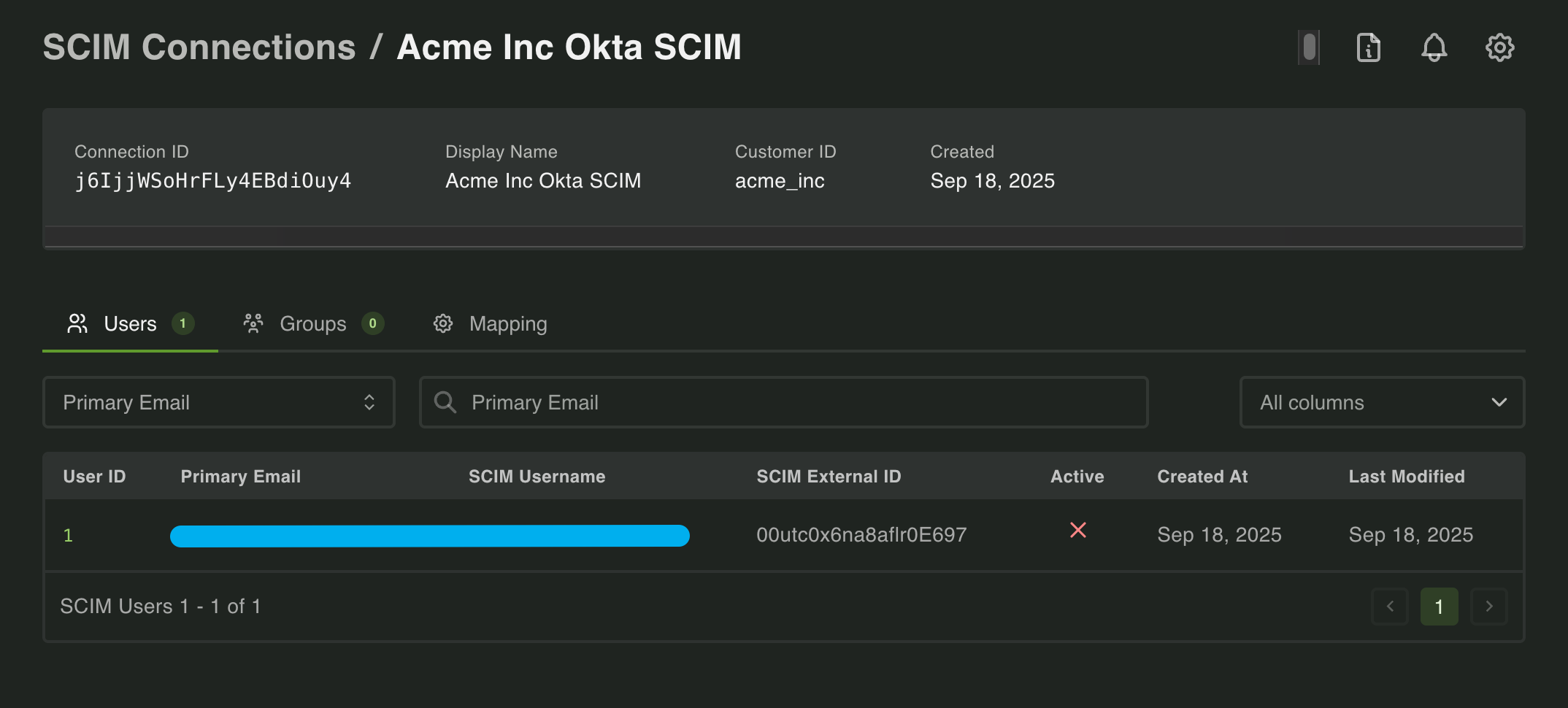 Inactive user in the dashboard