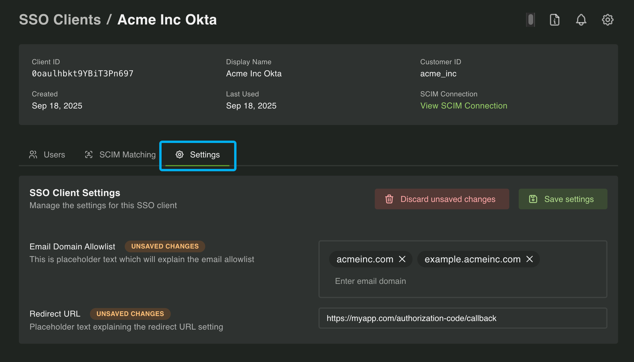 SSO Clients Dashboard