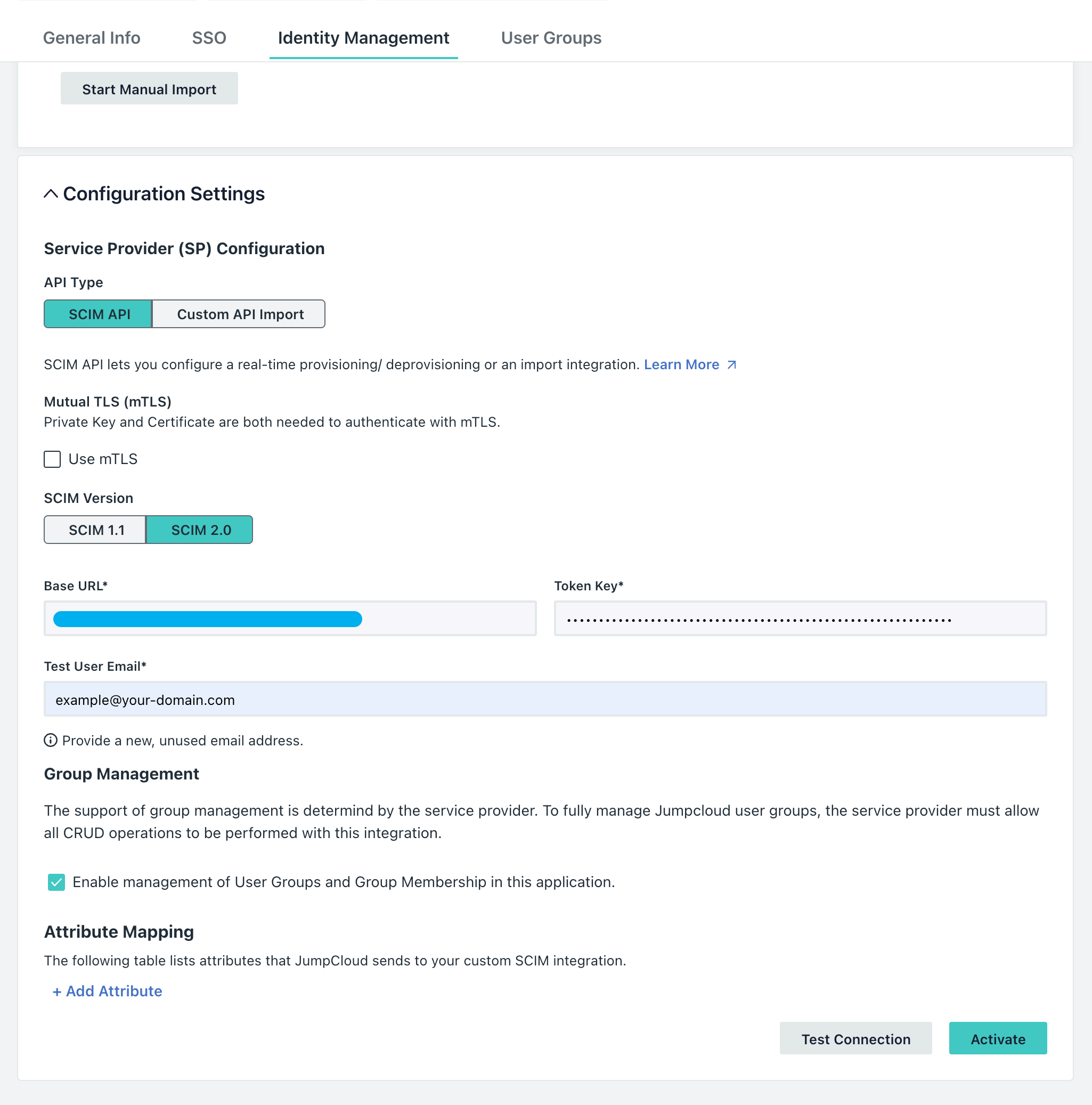 Configuring SCIM page