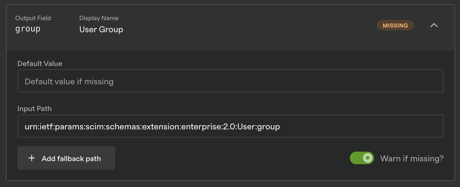 Group field showing default input path