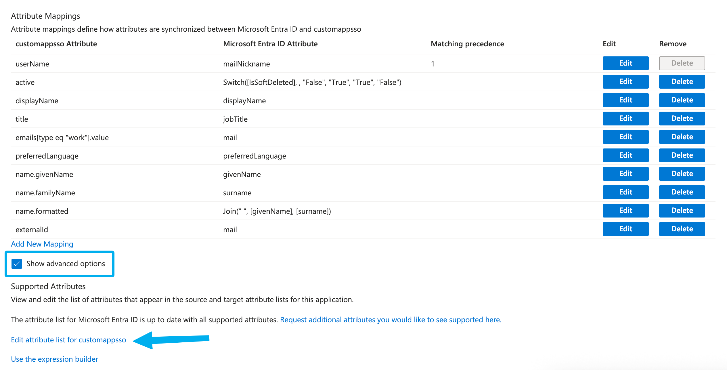 Editing attribute list in Entra ID